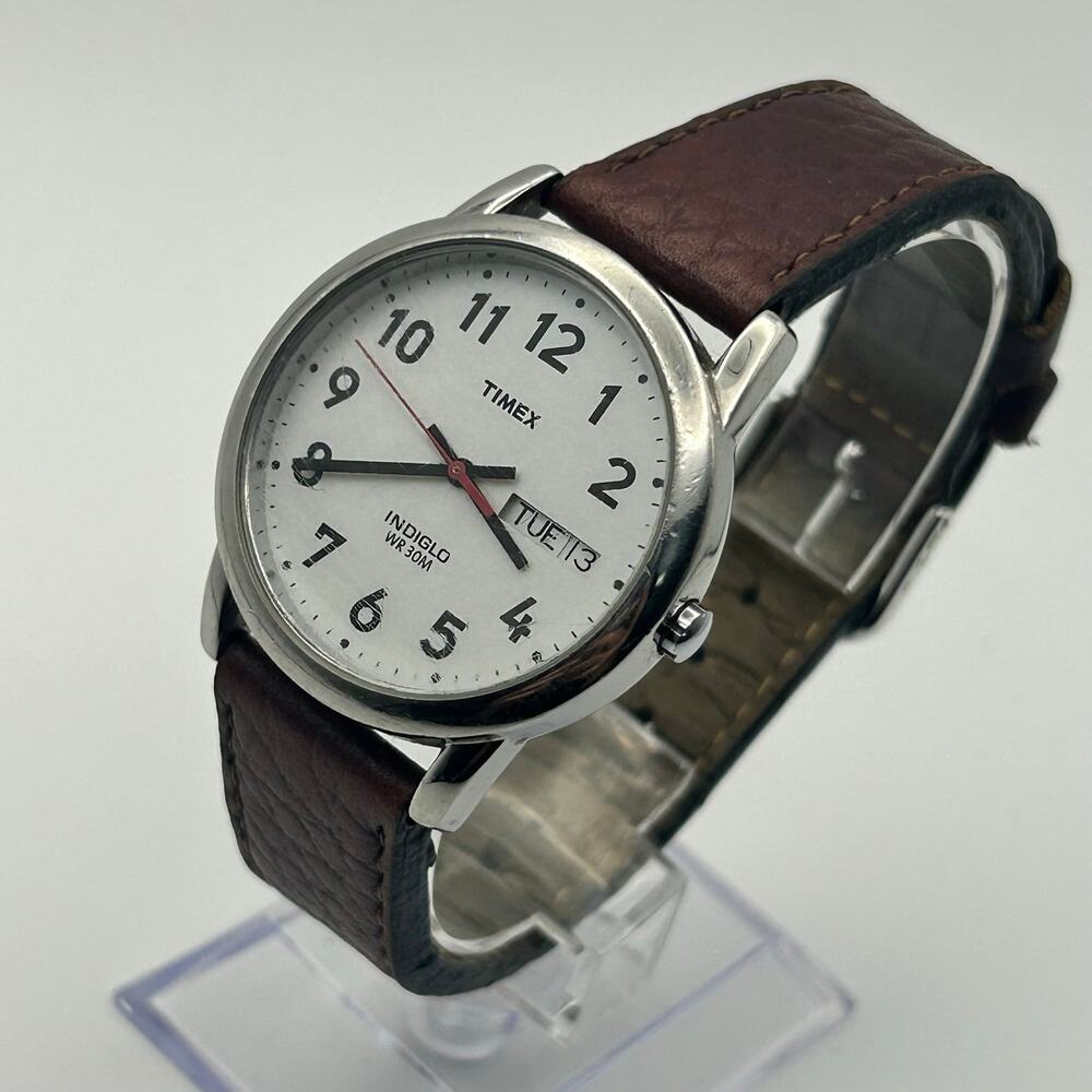 Timex Men's Easy Reader Watch Brown Leather Indiglo Day/Date Display New Battery